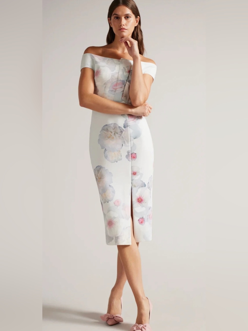 Ted Baker London Off-Shoulder White Floral Midi Dress
New without tags